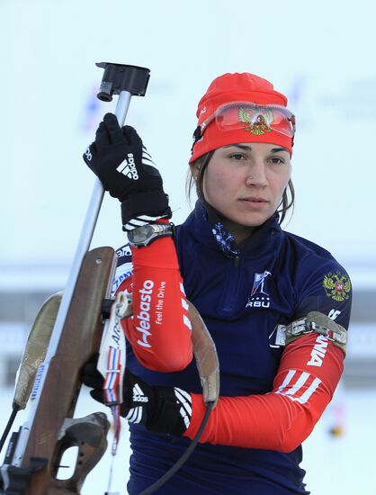 Russian national women's biathlon team holds training session