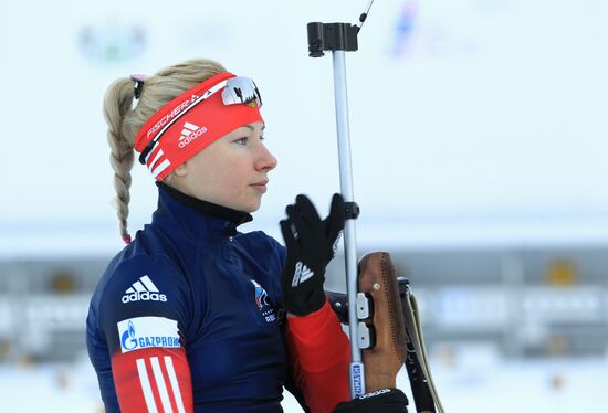 Russian national women's biathlon team holds training session