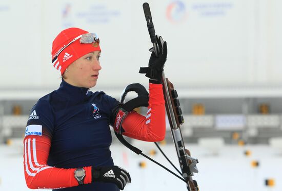 Russian national women's biathlon team holds training session
