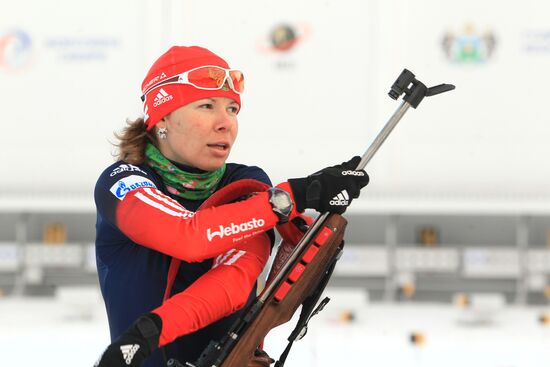Russian national women's biathlon team holds training session