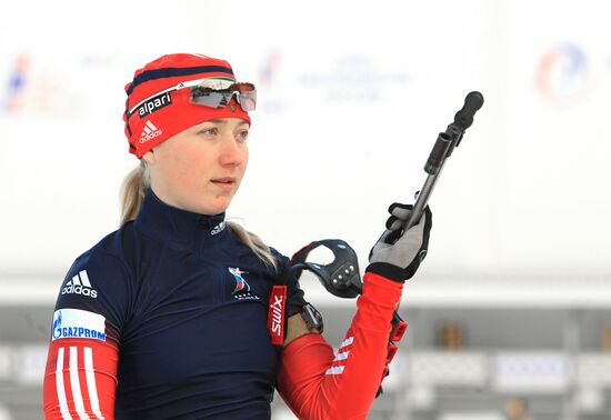 Russian national women's biathlon team holds training session