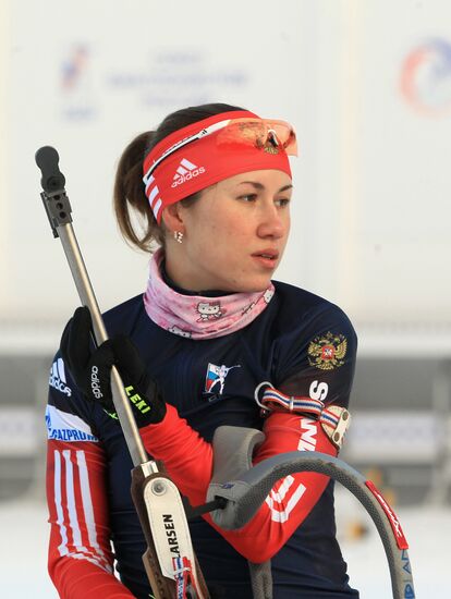 Russian national women's biathlon team holds training session