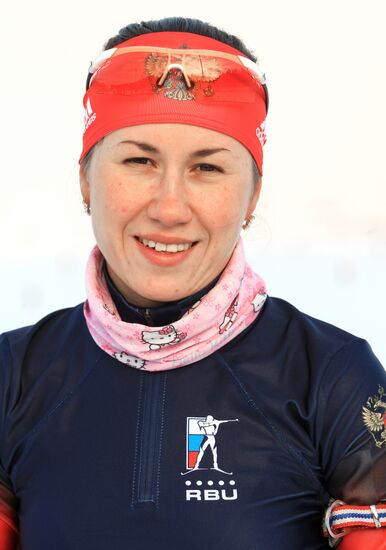 Russian national women's biathlon team holds training session