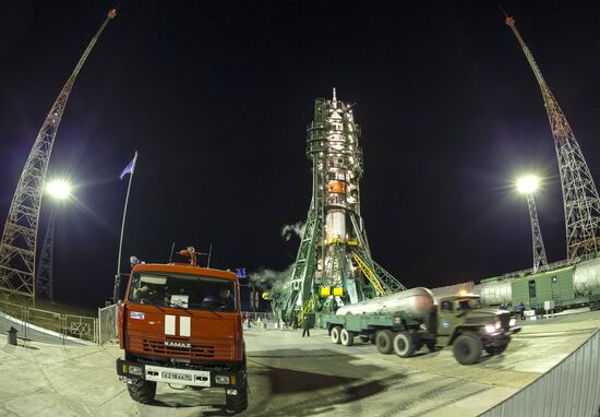 Preparations for launch of Soyuz-FG rocket with Soyuz TMA-15M spacecraft