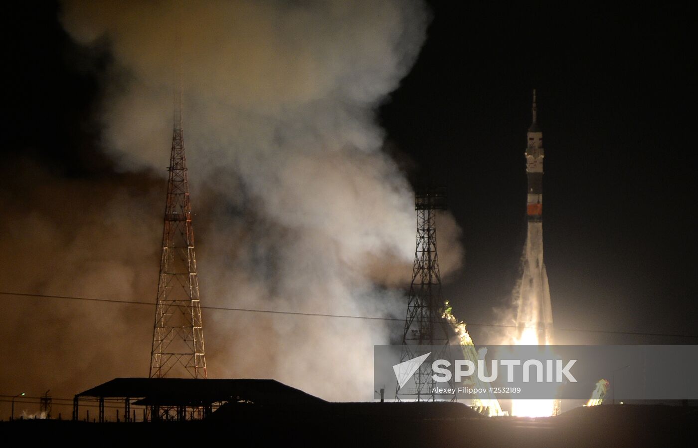 Blast off of Soyuz-FG rocket with Soyuz TMA-15M spacecraft at Baikonur cosmodrome