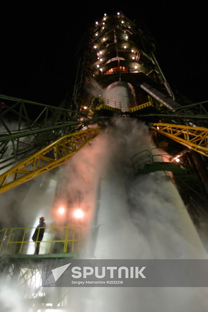 Preparations for launch of Soyuz-FG rocket with Soyuz TMA-15M spacecraft