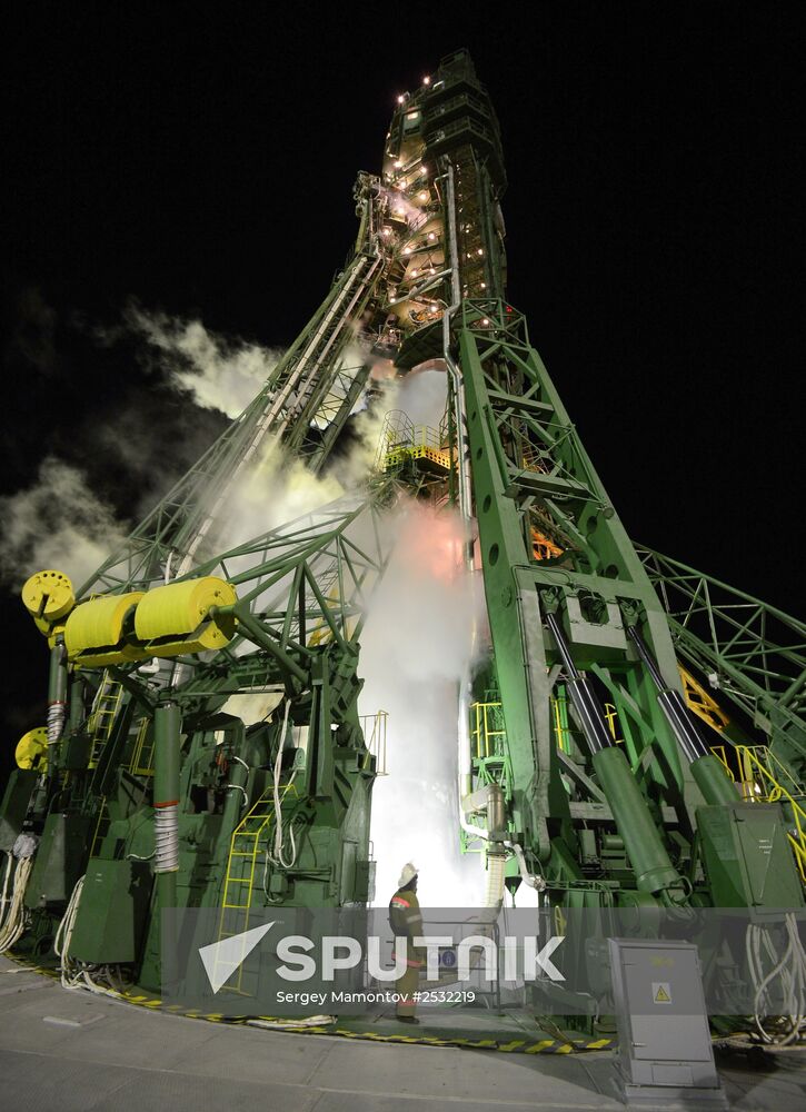 Preparations for launch of Soyuz-FG rocket with Soyuz TMA-15M spacecraft
