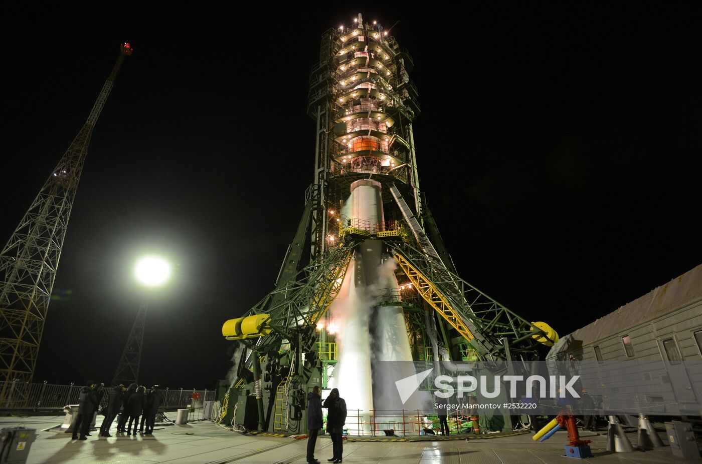 Preparations for launch of Soyuz-FG rocket with Soyuz TMA-15M spacecraft