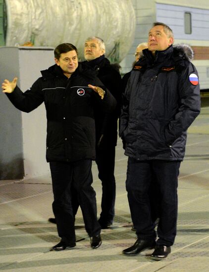 Preparations for launch of Soyuz-FG rocket with Soyuz TMA-15M spacecraft