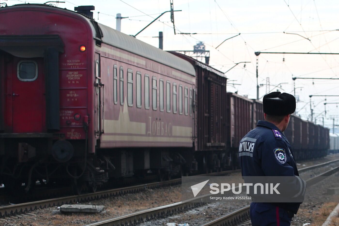 Freight train carrying wreckage pieces of Malaysia Airlines Boeing in Kharkiv region