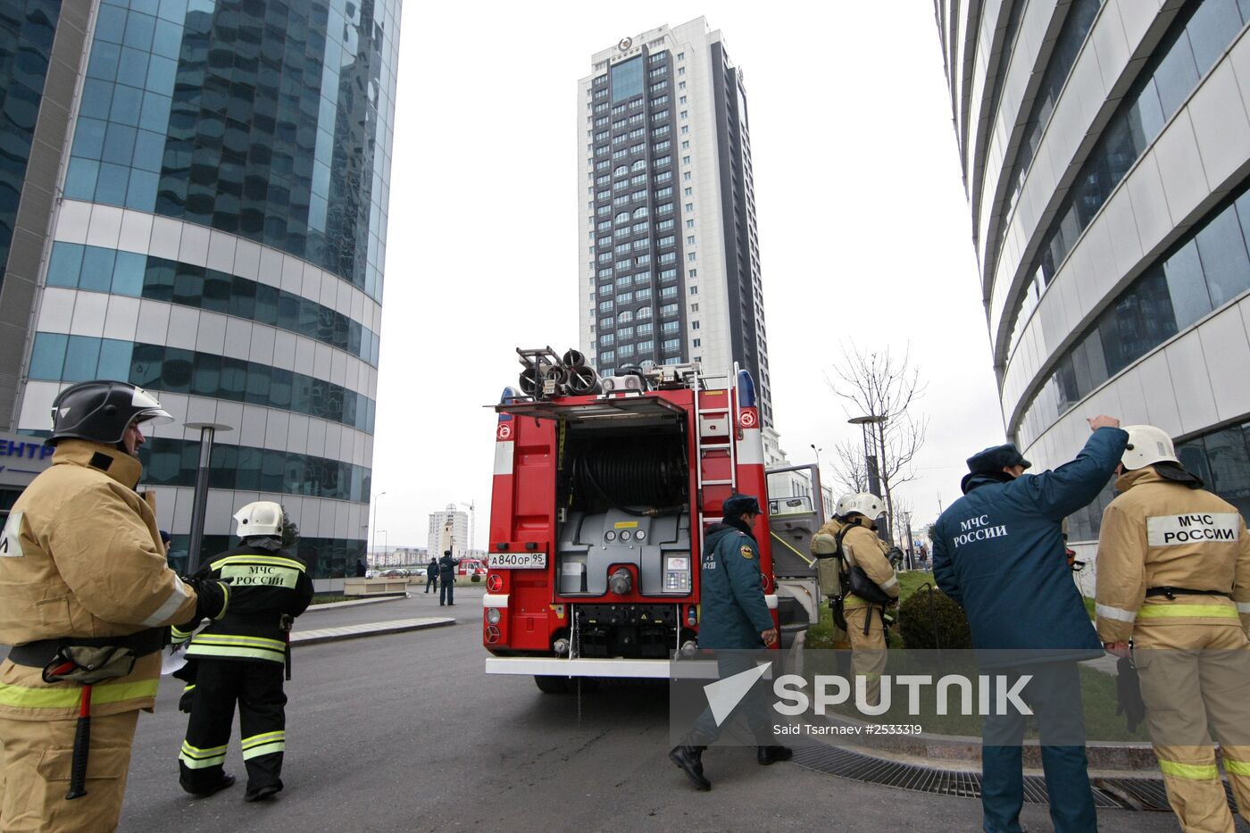 Firefighting exercise at the Grozny City high-rise development
