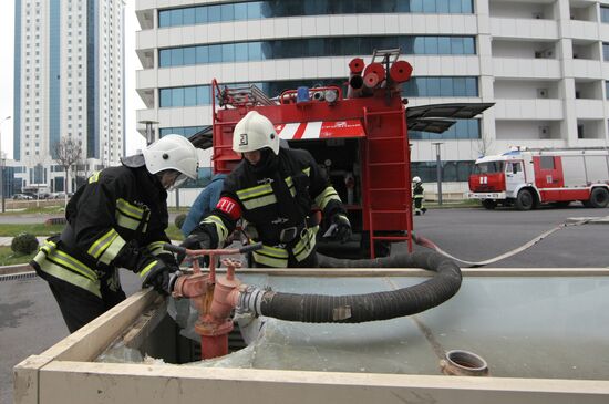 Firefighting exercise at the Grozny City high-rise development