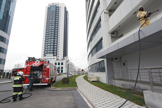 Firefighting exercise at the Grozny City high-rise development