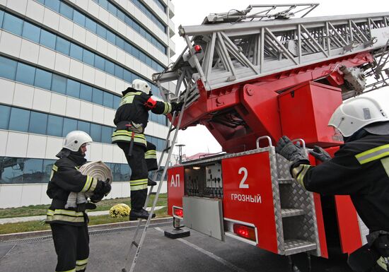 Firefighting exercise at the Grozny City high-rise development