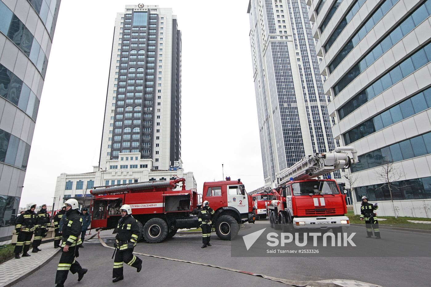 Firefighting exercise at the Grozny City high-rise development