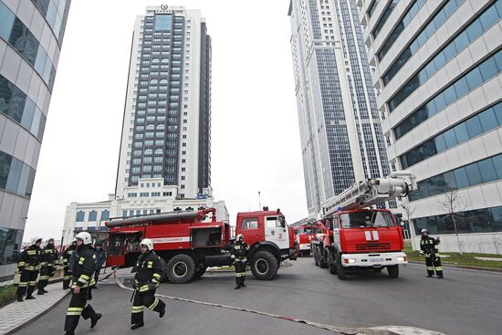Firefighting exercise at the Grozny City high-rise development