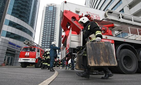 Firefighting exercise at the Grozny City high-rise development
