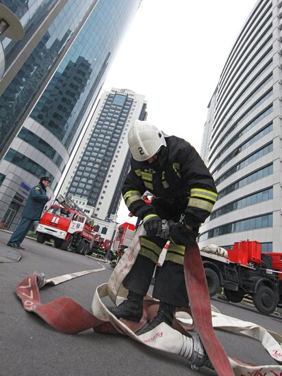 Firefighting exercise at the Grozny City high-rise development