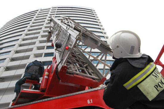 Firefighting exercise at the Grozny City high-rise development