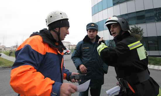 Firefighting exercise at the Grozny City high-rise development