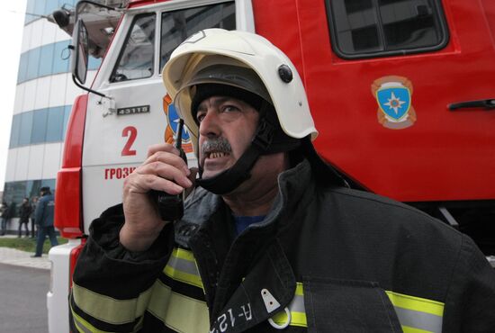 Firefighting exercise at the Grozny City high-rise development