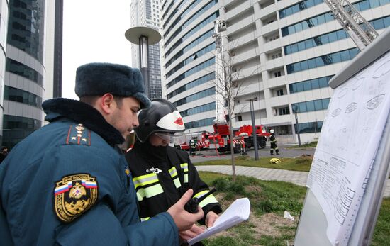 Firefighting exercise at the Grozny City high-rise development