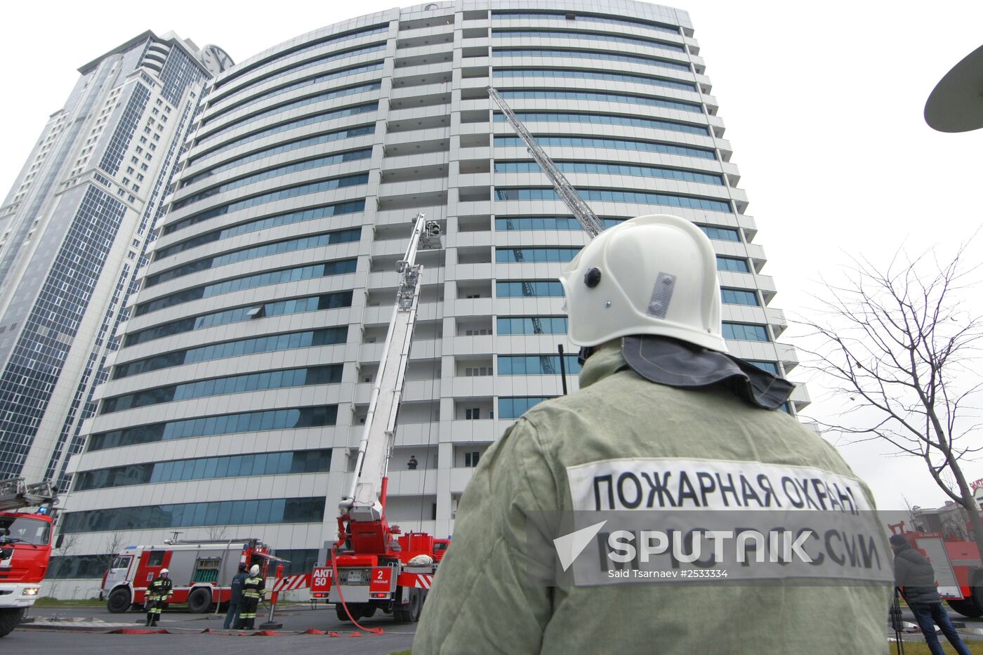 Firefighting exercise at the Grozny City high-rise development