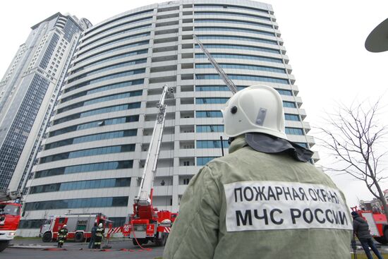 Firefighting exercise at the Grozny City high-rise development