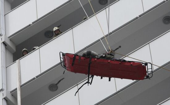 Firefighting exercise at the Grozny City high-rise development