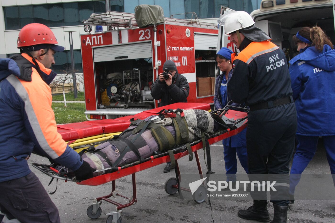 Firefighting exercise at the Grozny City high-rise development