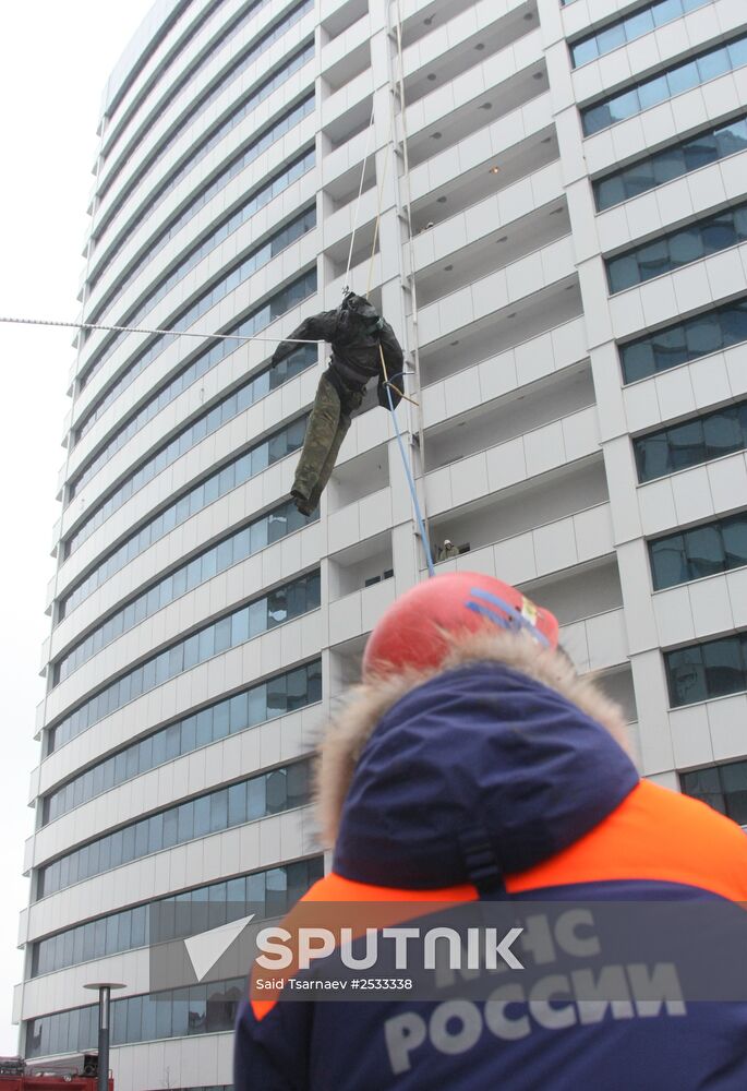 Firefighting exercise at the Grozny City high-rise development