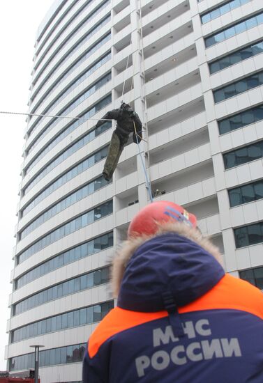 Firefighting exercise at the Grozny City high-rise development