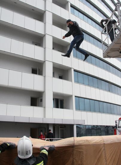 Firefighting exercise at the Grozny City high-rise development