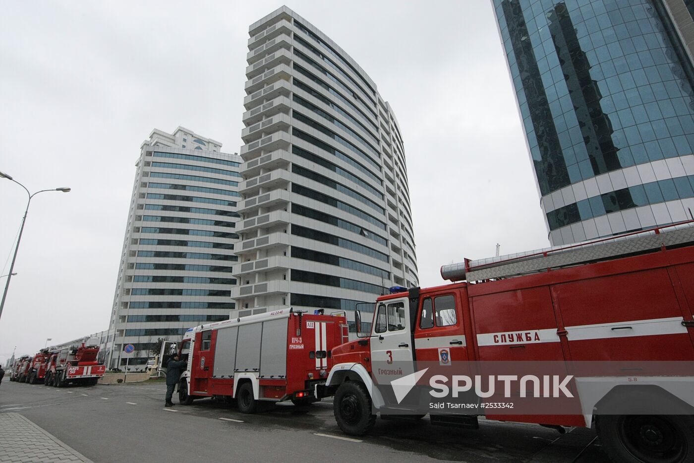 Firefighting exercise at the Grozny City high-rise development