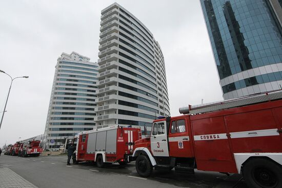 Firefighting exercise at the Grozny City high-rise development