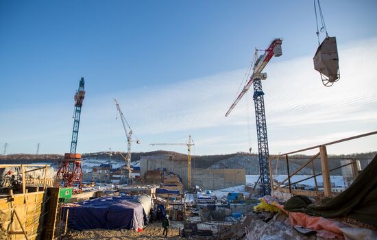 Nizhne-Bureiskaya hydro power plant under construction in Amur Region
