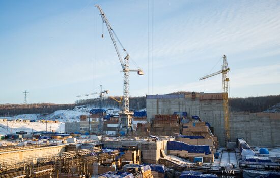 Nizhne-Bureiskaya hydro power plant under construction in Amur Region