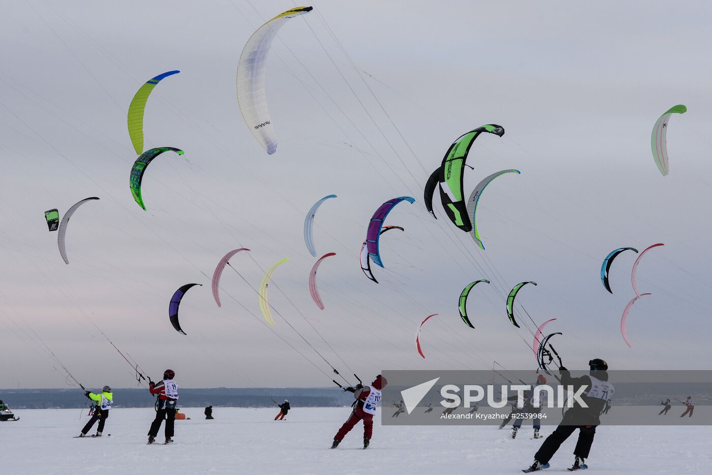 Siberian Winter Snow-Kiting Cup on the ice-covered reservoir of the Novosibirsk hydropower station