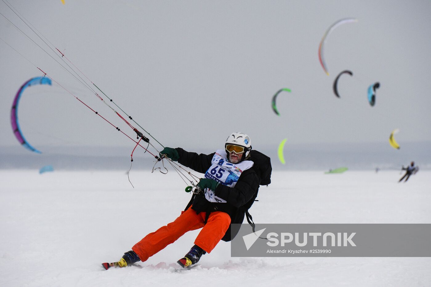 Siberian Winter Snow-Kiting Cup on the ice-covered reservoir of the Novosibirsk hydropower station