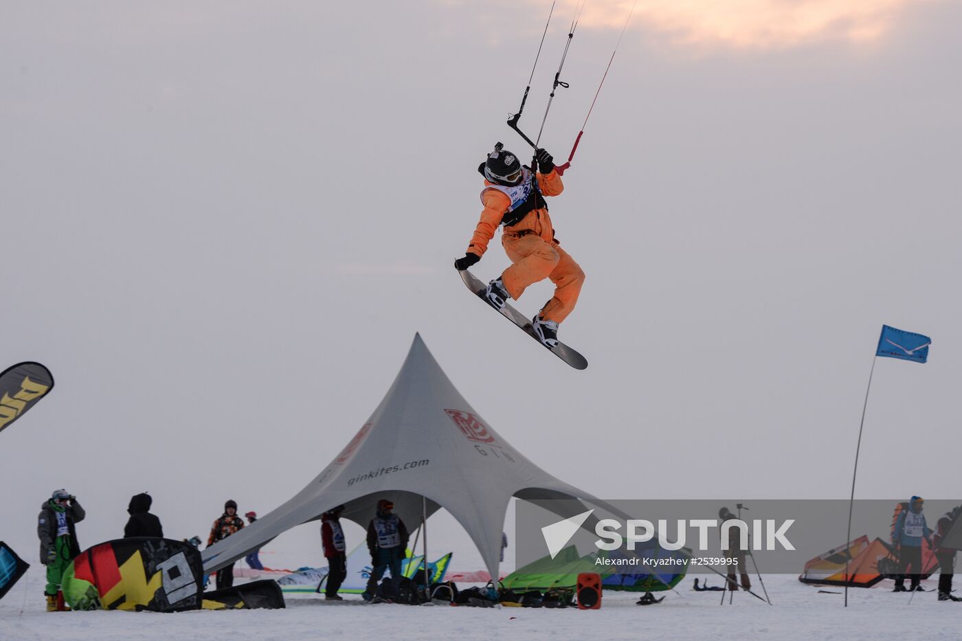Siberian Winter Snow-Kiting Cup on the ice-covered reservoir of the Novosibirsk hydropower station