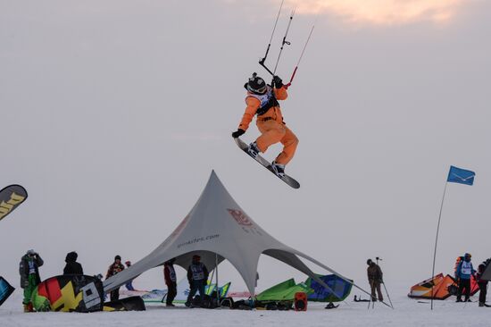Siberian Winter Snow-Kiting Cup on the ice-covered reservoir of the Novosibirsk hydropower station