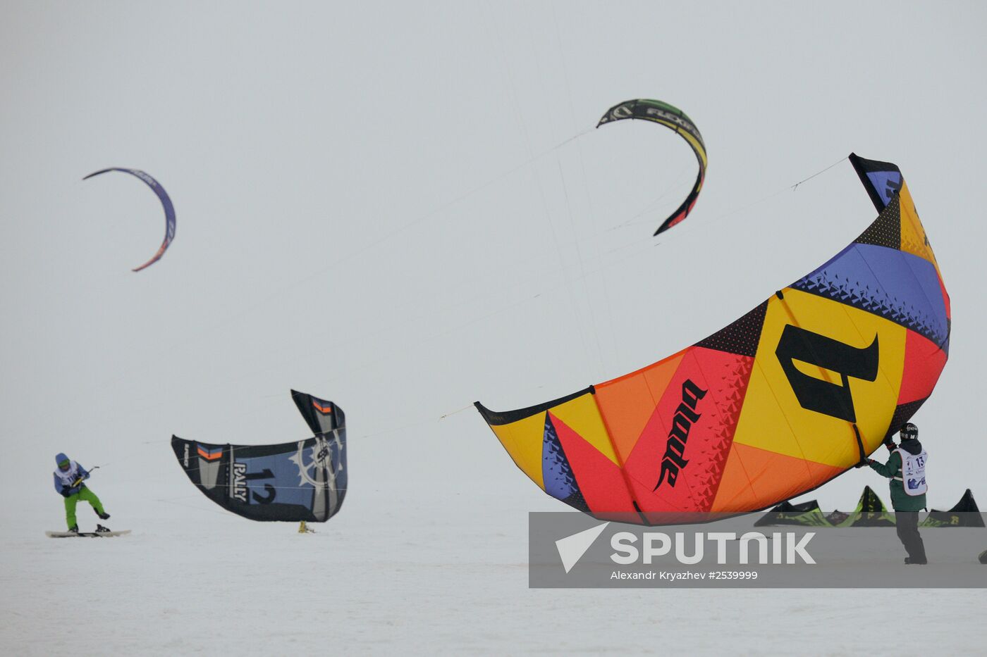 Siberian Winter Snow-Kiting Cup on the ice-covered reservoir of the Novosibirsk hydropower station