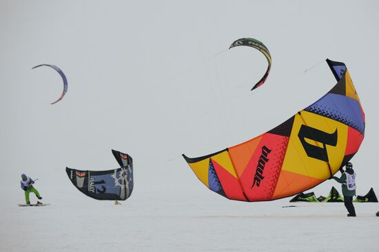 Siberian Winter Snow-Kiting Cup on the ice-covered reservoir of the Novosibirsk hydropower station