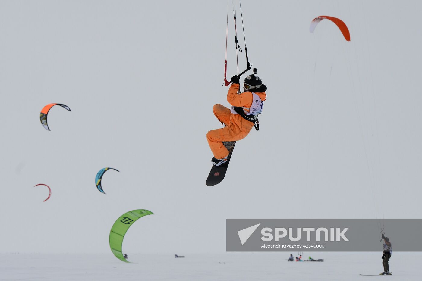 Siberian Winter Snow-Kiting Cup on the ice-covered reservoir of the Novosibirsk hydropower station
