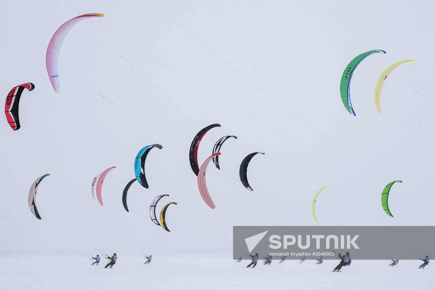 Siberian Winter Snow-Kiting Cup on the ice-covered reservoir of the Novosibirsk hydropower station