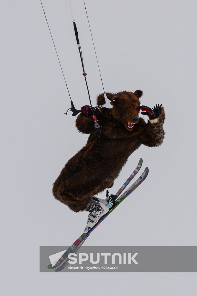 Siberian Winter Snow-Kiting Cup on ice-covered reservoir of Novosibirsk hydropower station