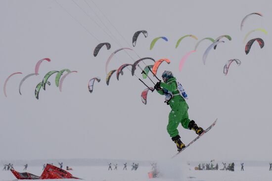 Siberian Winter Snow-Kiting Cup on the ice-covered reservoir of the Novosibirsk hydropower station