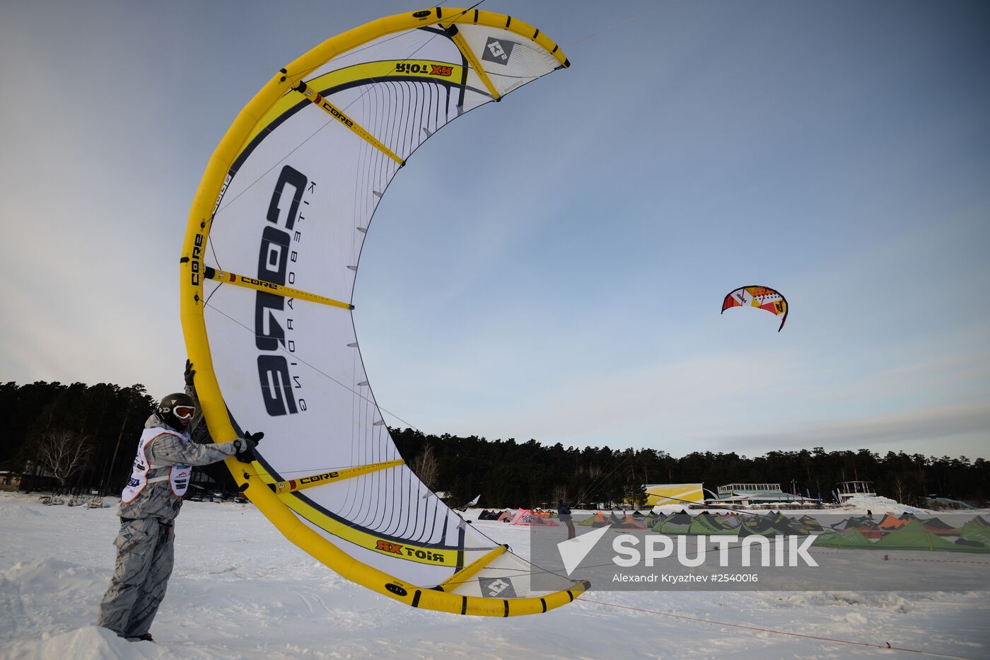 Siberian Winter Snow-Kiting Cup on the ice-covered reservoir of the Novosibirsk hydropower station