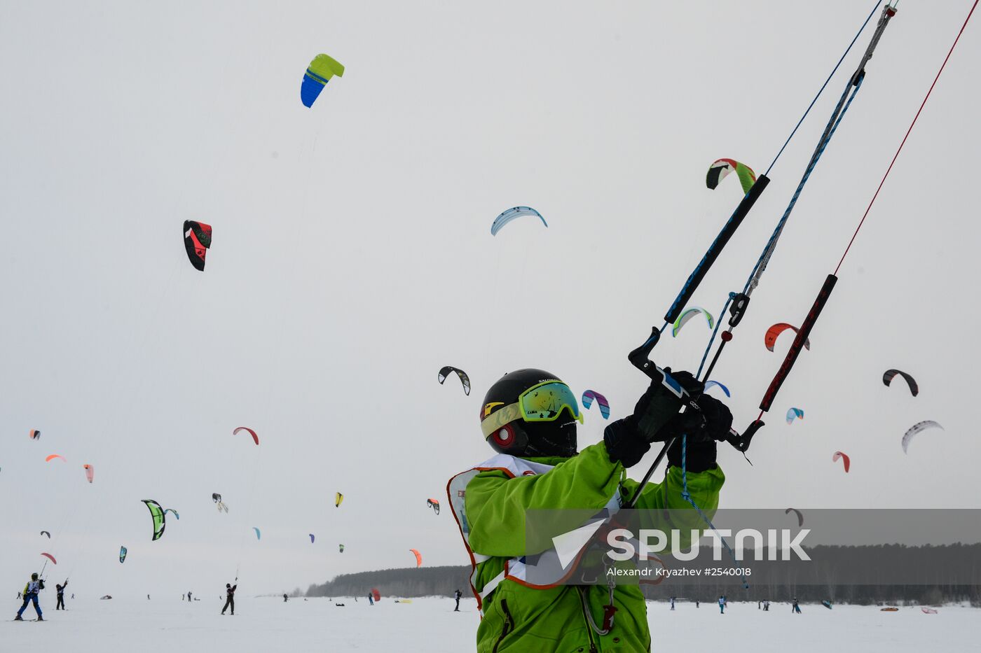 Siberian Winter Snow-Kiting Cup on the ice-covered reservoir of the Novosibirsk hydropower station