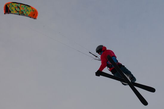 Siberian Winter Snow-Kiting Cup on the ice-covered reservoir of the Novosibirsk hydropower station